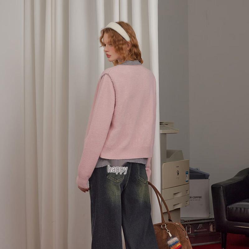 UNIFREE Women's Korean Faux Two-Piece Knit Cardigan