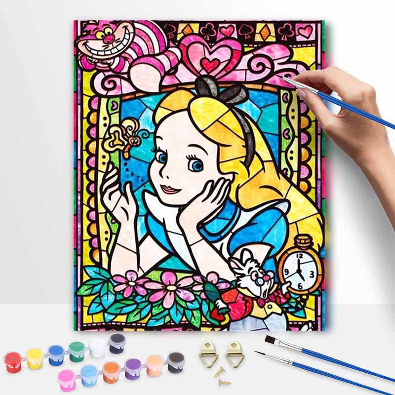 Disney Alice in Wonderland Stained Glass Style Oil Painting Kit Home Decor Gift 20x30cm