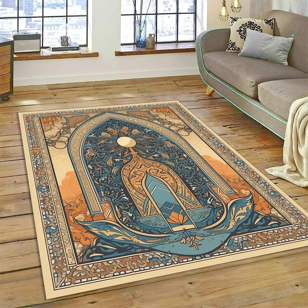 Muslimischer Islam Gebetsteppich zur Wohnzimmerdekoration Teppiche Zuhause Sofa Kaffeetisch Rutschfest Schlafzimmer Bettseite Bodenmatte Waschbar