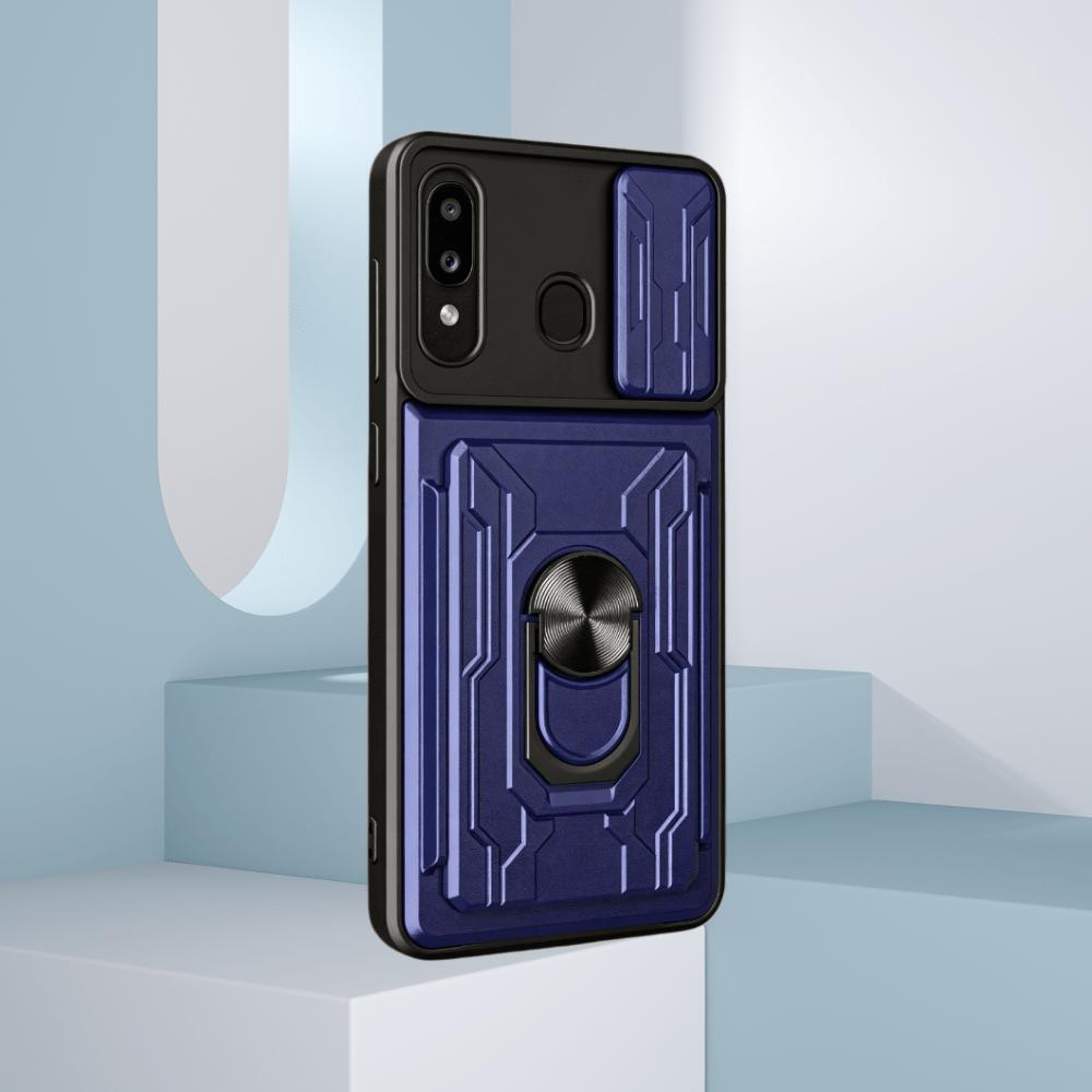 Geschikt voor Samsung A20 / A30 Funda Kaartsleuf Camera Beschermhoes Armor Metalen Ringhouder Cover Capa Coque Galaxy A20 blauw