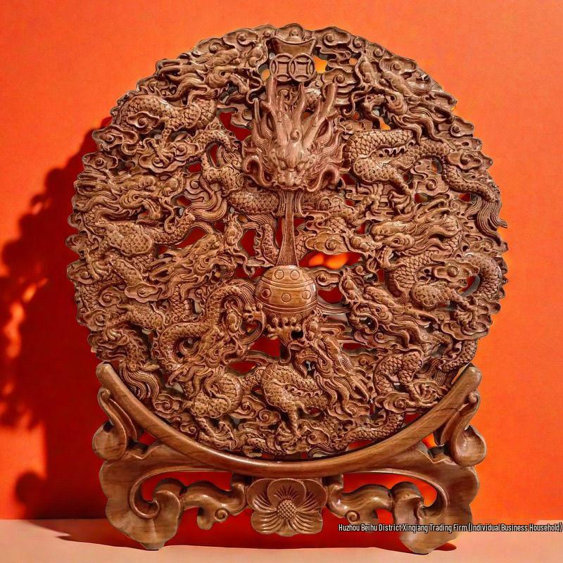 Nine Dragons Peach Wood Pendant: Hand-Carved Hanging Ornament for Home Entrance or Living Room Decor.