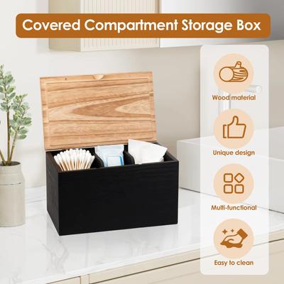Portatampones de Madera Contenedor de Almacenamiento para Compresas con Tapa y 2 Divisores Extraíbles Organizador de Productos Femeninos para Cocina Baño