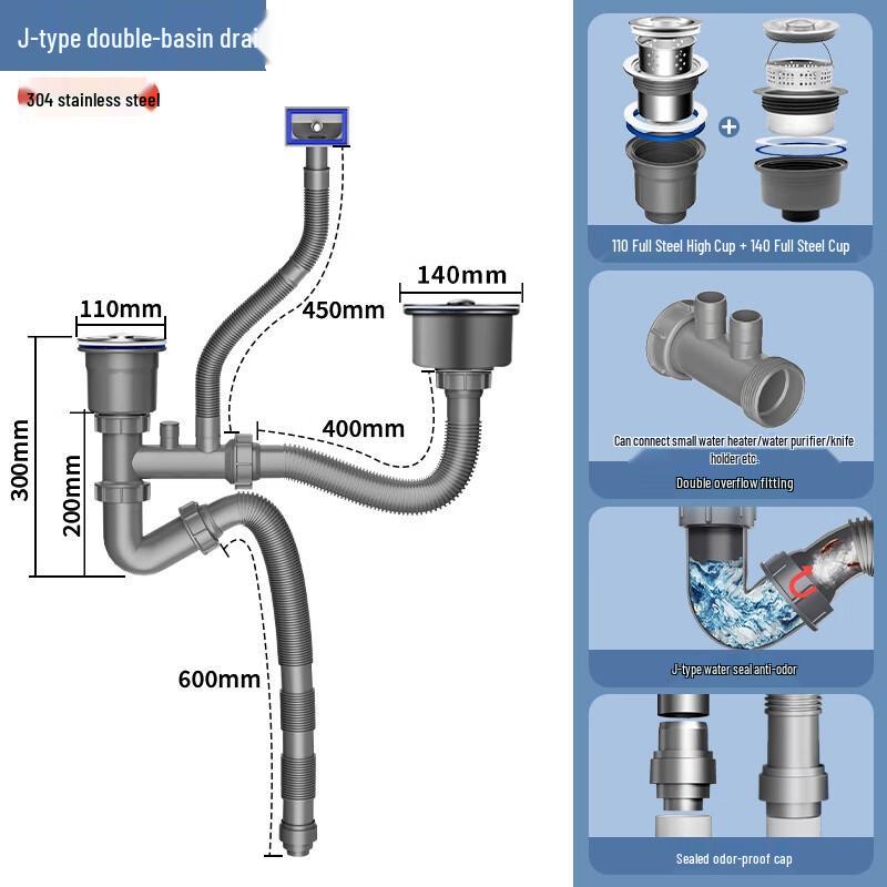 Double Sink Drain Pipe Kit
