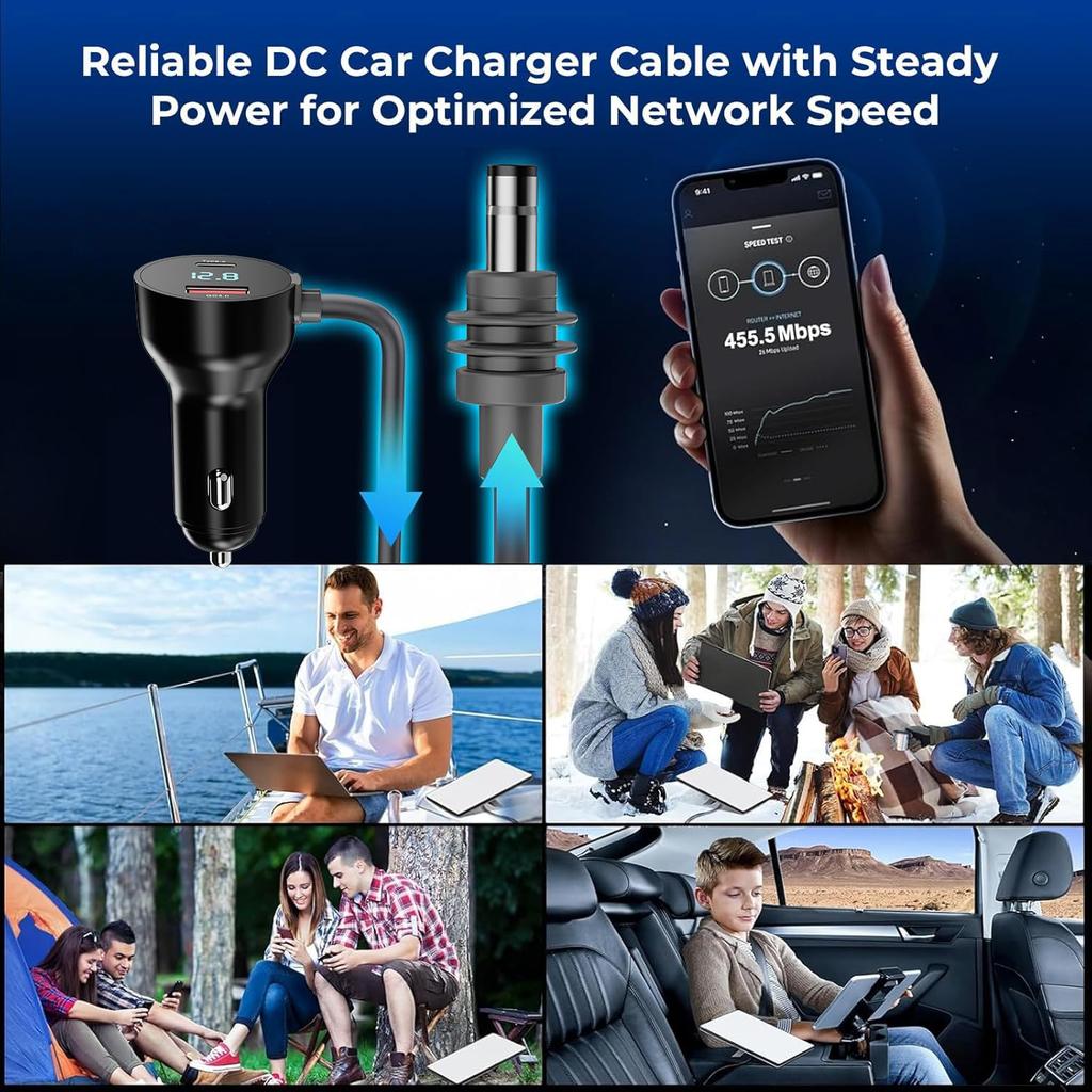 3 in 1 Starlink Mini Cable 10FT, Starlink Mini Car Charger DC Power Cable+Cigarette Lighter Adapter 12V-48V with Digital Display, Durable USB C PD