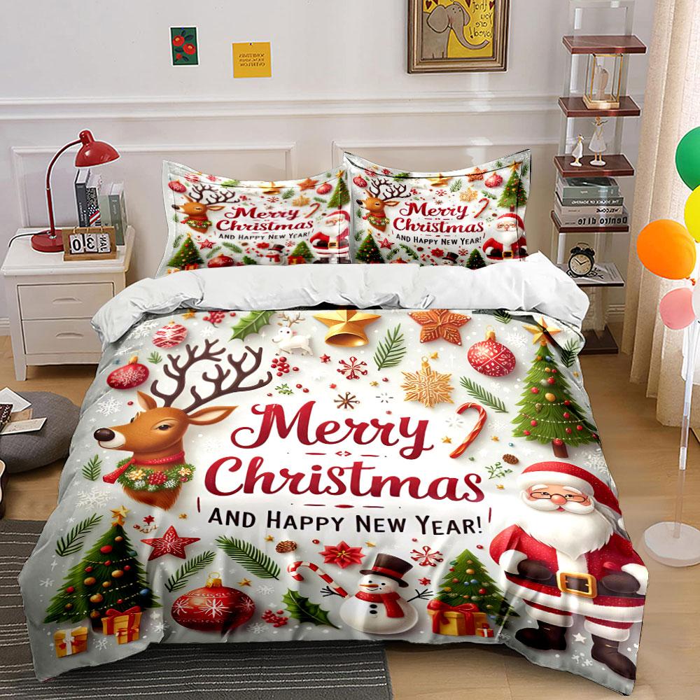 Christmas Design with Santa Bedding Duvet Cover Set Duvet Cover Pillowcases (1*Duvet Cover 2*Pillowcases, Without Duvet Insert)