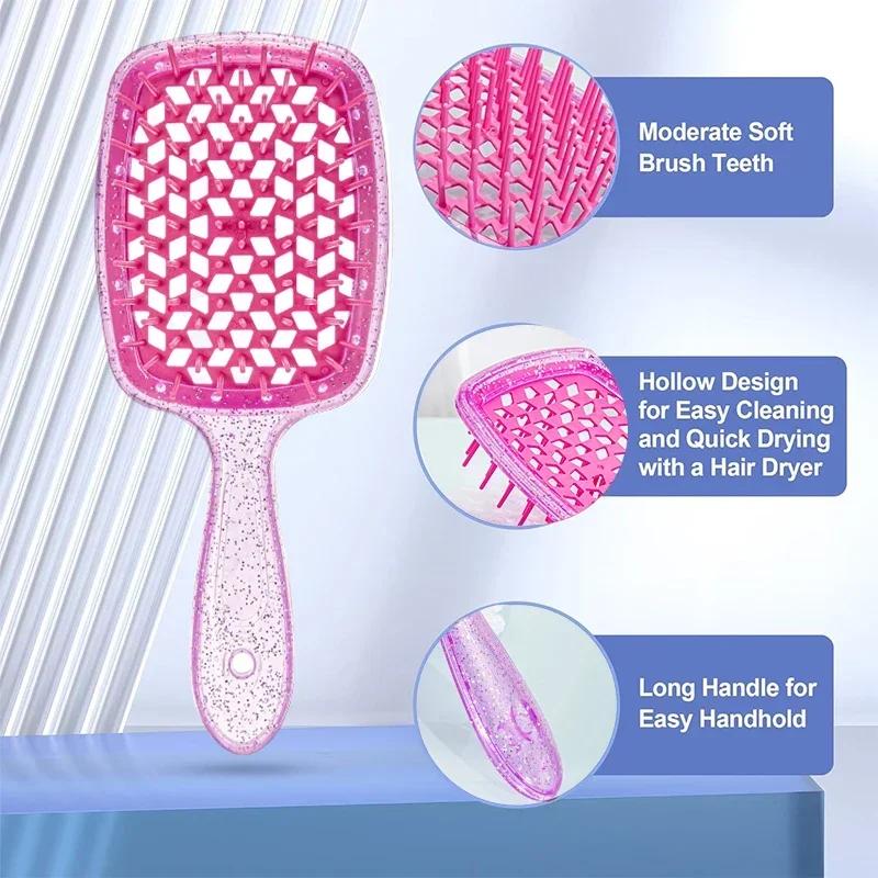 Brosse à cheveux démêlante à paillettes, peigne de massage, peigne pour cheveux emmêlés, brosses creuses pour cheveux bouclés et mouillés, peignes de salon DIY, outil de coiffure