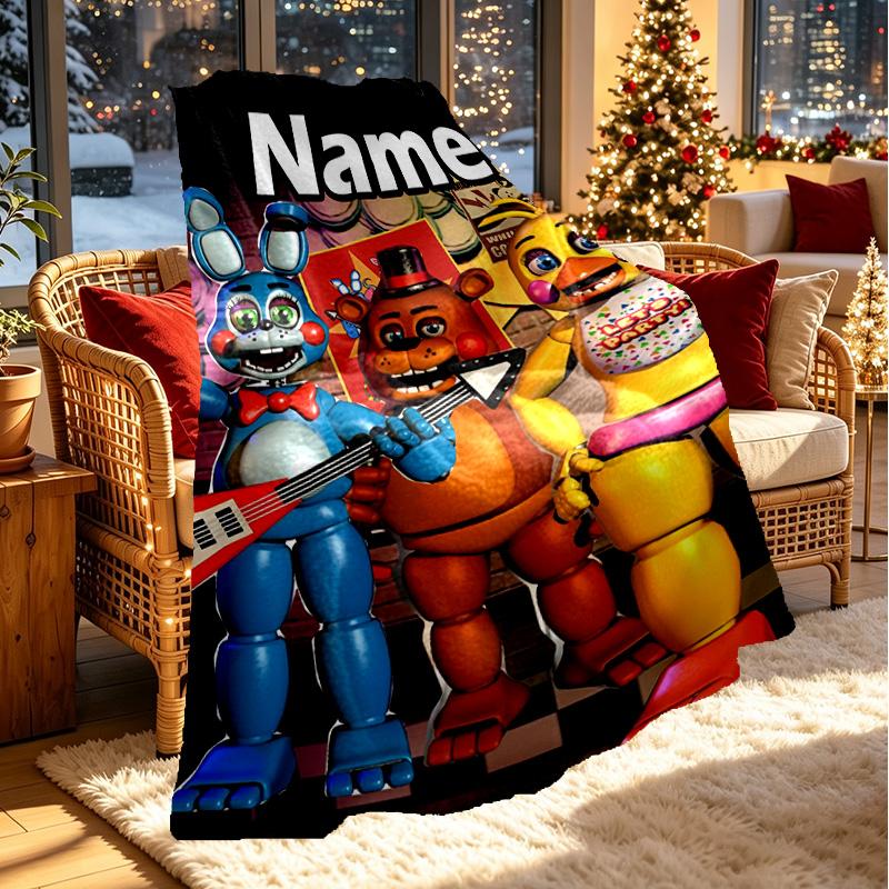 Özel İsim Kişiselleştirilmiş Five Nights at Freddy's Baskılı Battaniye, Ev Dekorasyonu, Yatak Odası, Kanepe, Kamp, Koltuk, Doğum Günü Noel Meraklıları İçin Hediyeler