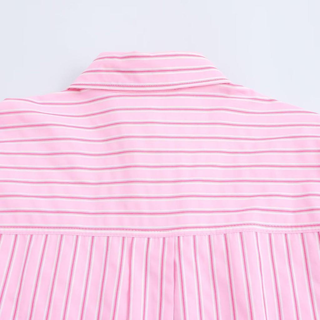 2025 Spring Women's Striped Poplin Shirt: Casual, Versatile, Turn-Down Collar, Long-Sleeve Fashion