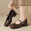Spring new temperament leather shoes one word retro Mary Jane shoes women's shallow skirt square head single shoes