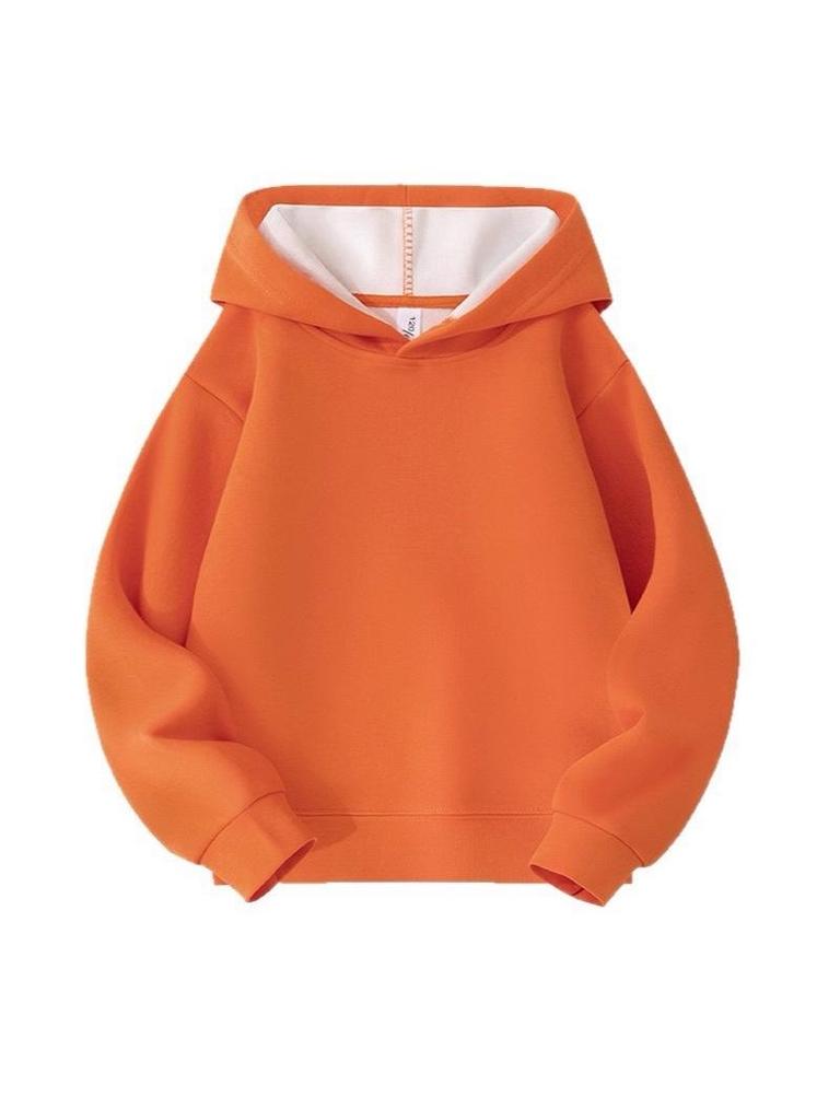 Kids' Fleece-Lined Autumn/Winter Hoodie - Solid Color, Loose Fit Pullover Jacket