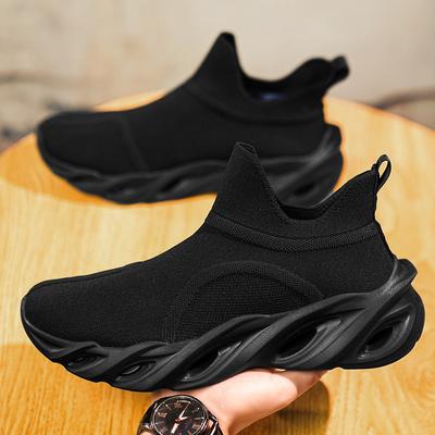 Zapatillas de hoja de gran tamaño para hombre, nuevas, de malla transpirable, tejidas voladoras, zapatos de moda, suela gruesa con amortiguación, ligeras, zapatos para correr juveniles