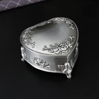 Boîte à bijoux forme de cœur en étain style européen fleur de rose boîte à bijoux de princesse or et argent bijoux rabat à bijoux boîte à bijoux anti-poussière