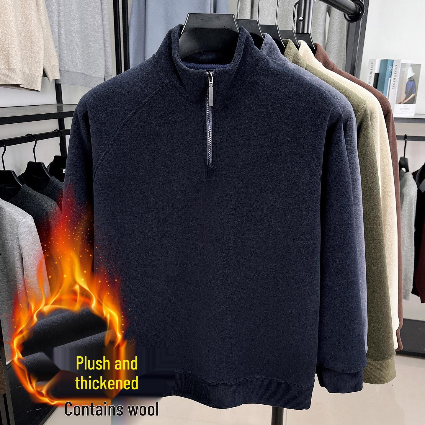 

Men s Winter Stand Collar Fleece Half-Zip Heavyweight Hoodie XL Темно-синій