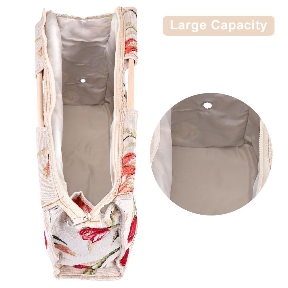 Exquisite Practical Wood Handle Woven Fabric Storage Bag for Knitting Needles Sewing Tools Yarn Organizer Knitting Organizer