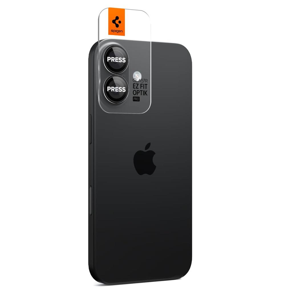 Spigen iPhone 17 Camera Screen Compatible with iPhone 9H Hardness Tempered Lens Protector, 16/16 Plus, Glass, Black, Protector, 2-Pack (AGL07921)