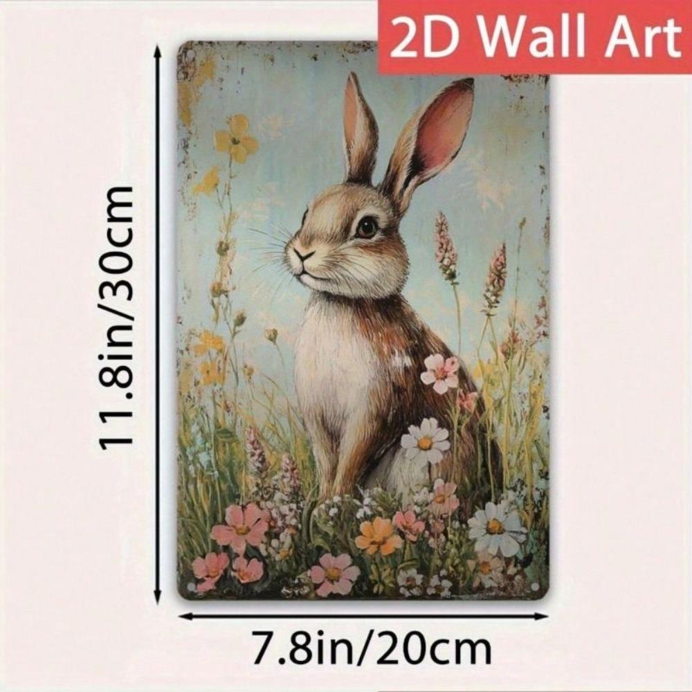 Vintage Easter Bunny Metal Poster Wall Art 12x8 Inch Garden Decor