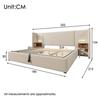 Lit double - MUVOE - 180x200 - Beige - Lin - Avec lampe et chargeur USB