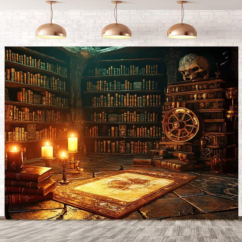 2D Magical Wizard Library Backdrop, Halloween & Witchcraft Photo Booth