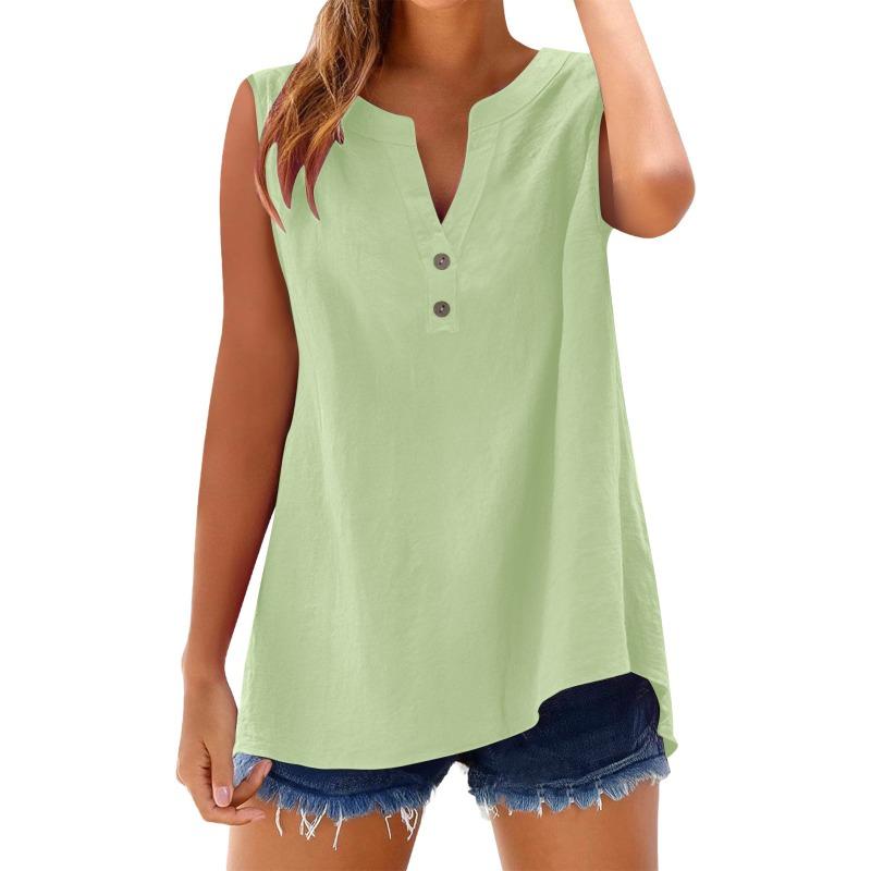 Women's Shirt Summer Fashion Casual Button Loose Sleeveless Bamboo Cotton Top Women's Wear