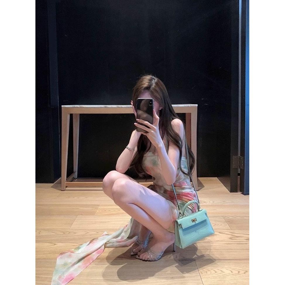 Summer Open-Toed Pointed Rhinestone Transparent Patent Leather One-Word Drag Female Sexy Outer Wear Stiletto High-Heeled Slippers