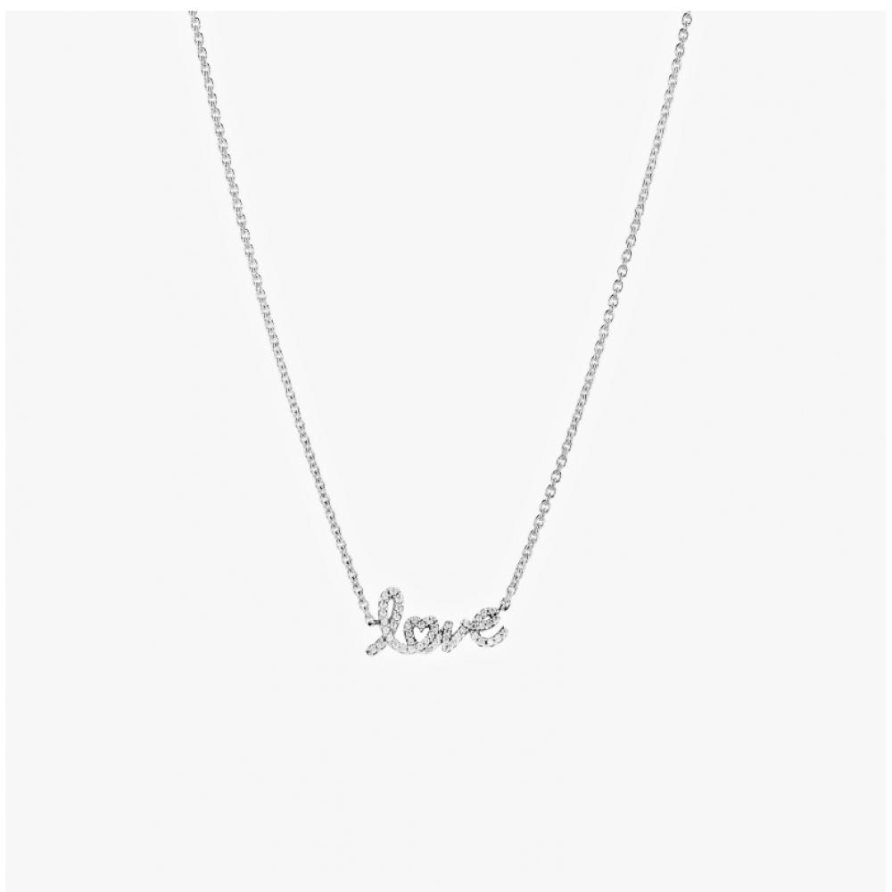 Pandora 393076c01 Moment Sparkling Handwritten Love Collier Silver Necklace