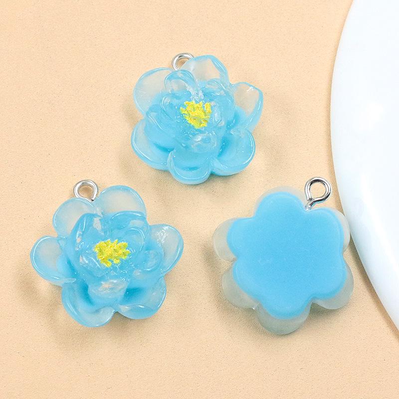 22x23mm Transparent Resin Plant Charms - 6 Color Five-Petal Flower Pendants 1 Piece синий