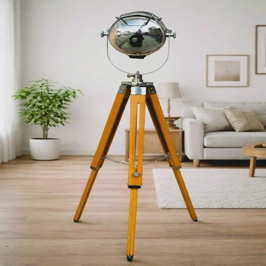 Handcrafted Wooden Tripod Spotlight Lamp Table Lamp Industrial Nautical Searchlight Home Office Decor