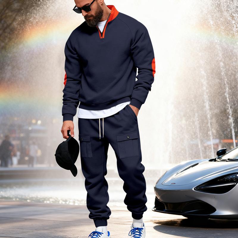 Herbst/Winter Neuankömmling Herren Schwergewicht Fleecegefüttert Übergroß Stehkragen Lässiger Hoodie & Workwear-Stil Hosen Set