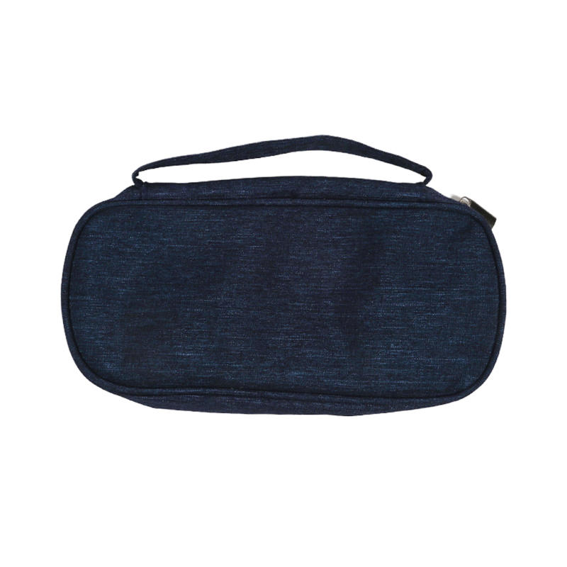 Handheld Double-layer Pencil Case Oxford Cloth Solid Color Student Case Pencil with Pen Clip Compartment Storage Bag School Stationery