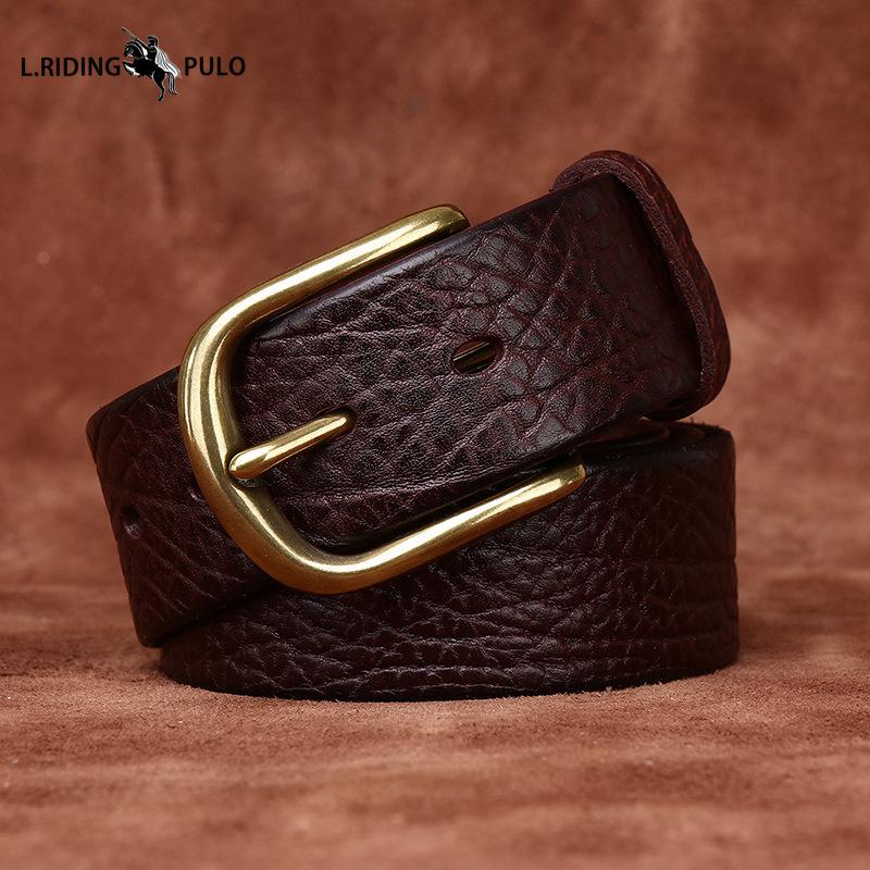 Personalized Trendy Cowhide Pattern Men's High-end Business Men's Belt Cowhide Genuine Leather Copper Buckle Belt Men's