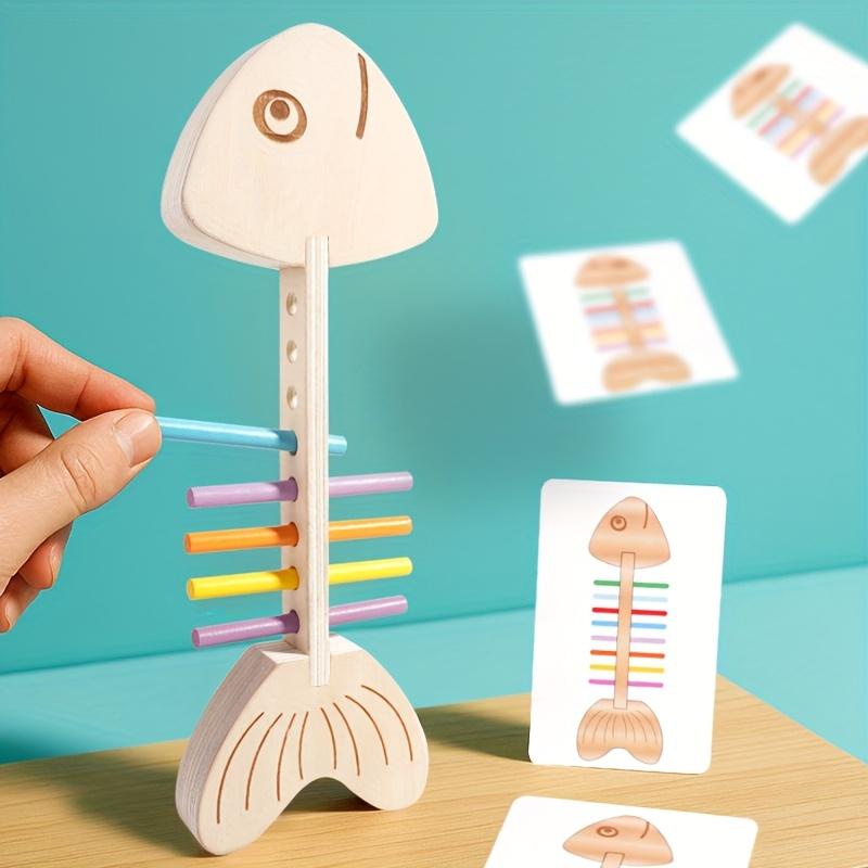 Educational Fish Bone Matching Game 60 Double-Sided Cards 120 Question Cards Wooden Puzzle Toy for Cognitive Development and Learning