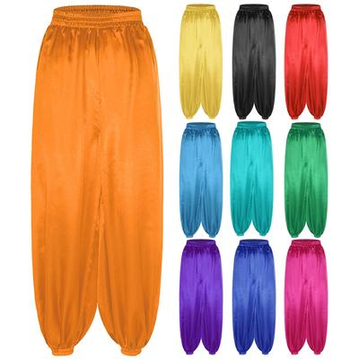 Bauchtanz-Hose für Damen, lässig, locker, einfarbig, Satin-Pumphose mit elastischem Bund für Bühnenauftritte, Mottopartys