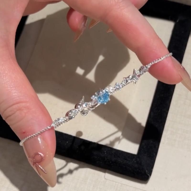 Moon & Star Ice Blue Zirconia Starburst Bracelet – Luxury, High-End Design for Women