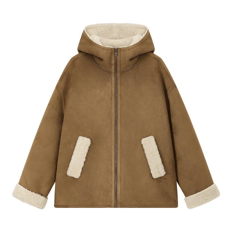 ELLE KIDS Girls Retro Barn Faux Fur Hooded Winter Coat 110/120