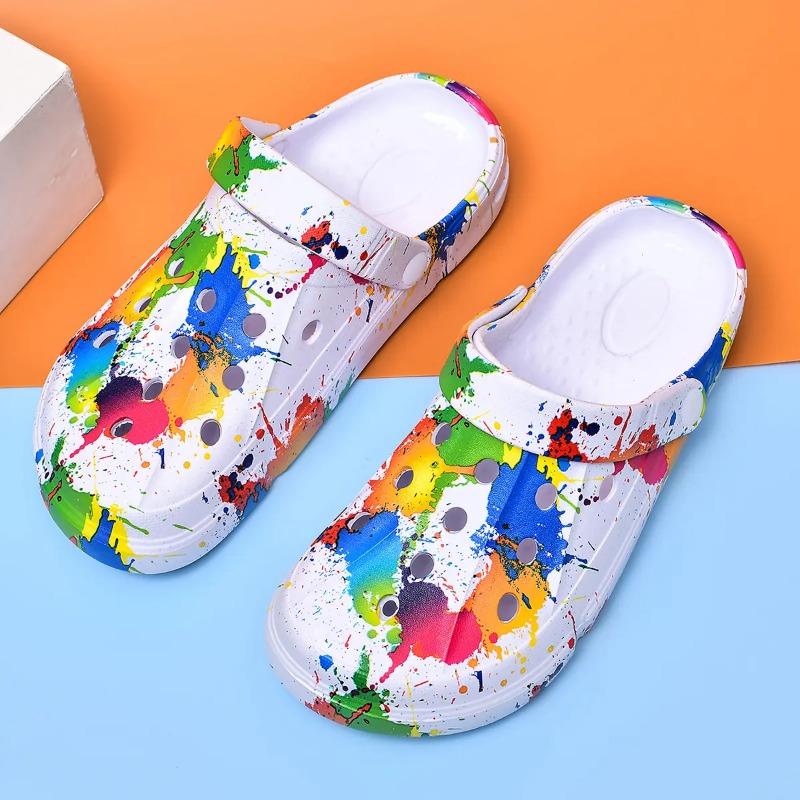 Fashion 2025 New Cave Shoes Women's Summer Wear Non-slip Beach Soft Sole Internet Celebrity Couple Printed Baotou Sandals