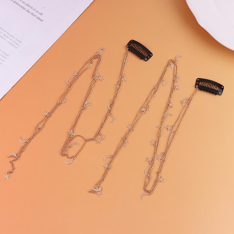 

2Pcs Moon Star Braided Hair Chain Super Fairy Headdress Suitable For Women And Girls Daily Hair Accessories Gift
