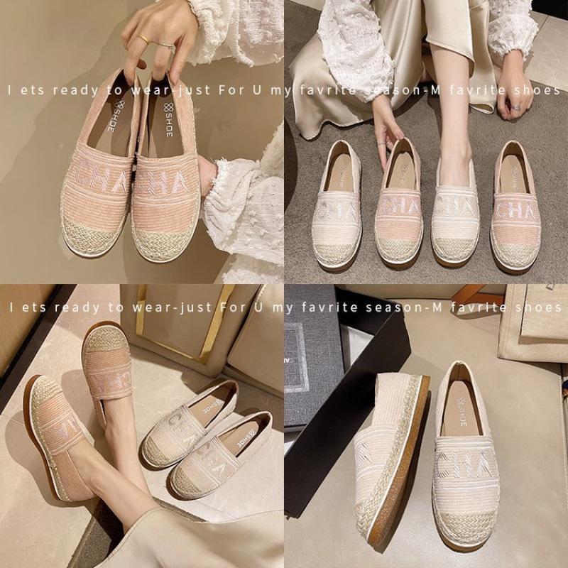 Fisherman shoes women's new embroidered letters shallow mouth single shoes summer outer canvas shoes