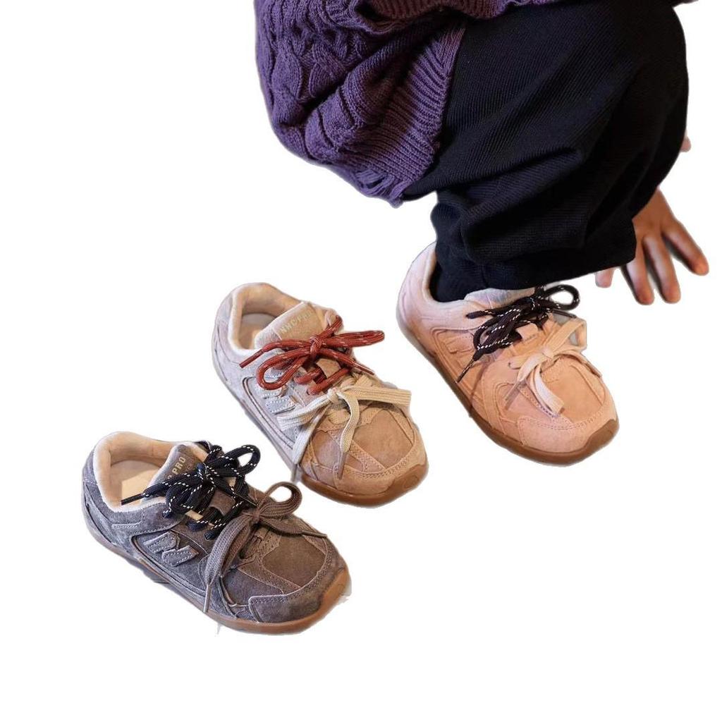 Children's 2025 Autumn/Winter Genuine Leather Leopard Print German Training Shoes: Boys' Versatile Style, Girls' Retro Student Sports Sneakers.