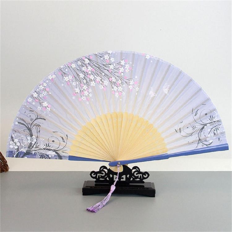 Foldable Bamboos Fan With Flowing Tassels Imitation Silk Handheld Fan For Cooling And Decorative Purposes Holiday Gift