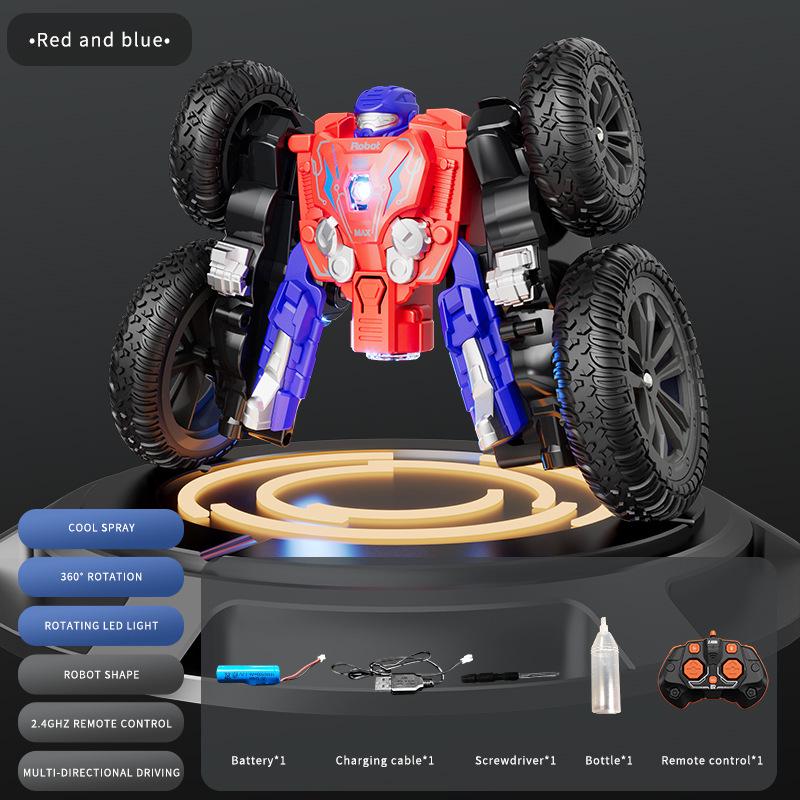 Dual-Sided Rotating Butterfly Stunt Robot Car with Transforming Spray and 2.4G Drift Remote Control