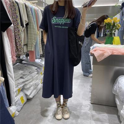 Korean Style Loose Plus Size Round Neck Pullover T-Shirt Dress, Cotton Sportswear, Trendy Women's Clothing 2025