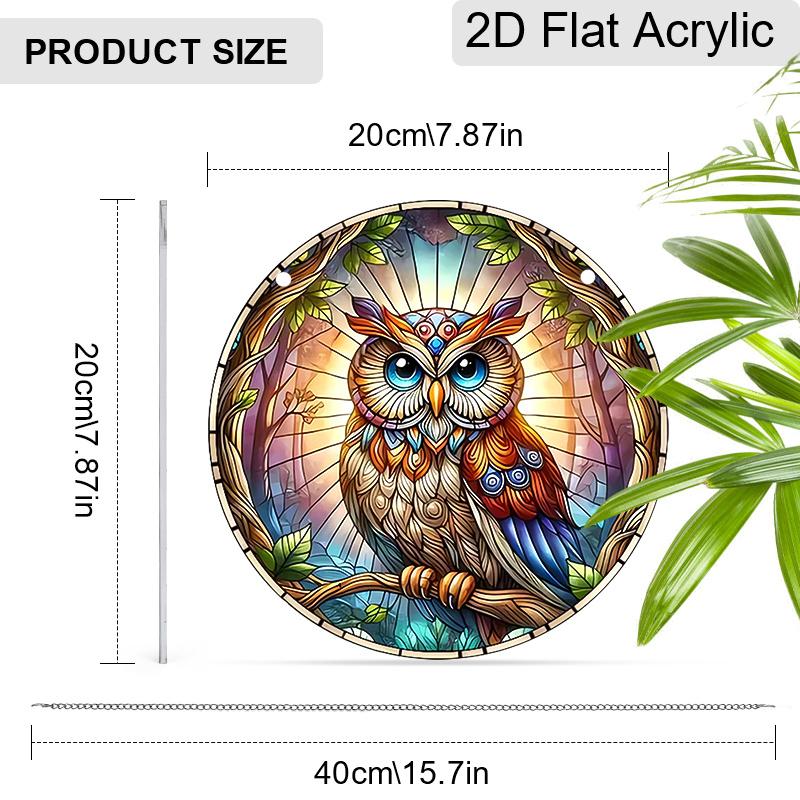 Acrylic Mystical Forest Owl Stained Glass Style Suncatcher, 2D Flat Acrylic Window Hanging Ornament for Fantasy & Nature Lover Gifts