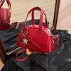 Red Festive Shell Bag For Women Stylish And Versatile Shoulder Bag With Oil Leather 2024 Spring Fashion