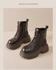 Augusden Women's 2025 Autumn Brown Chunky Heel Platform Ankle Boots - English Style Motorcycle Design