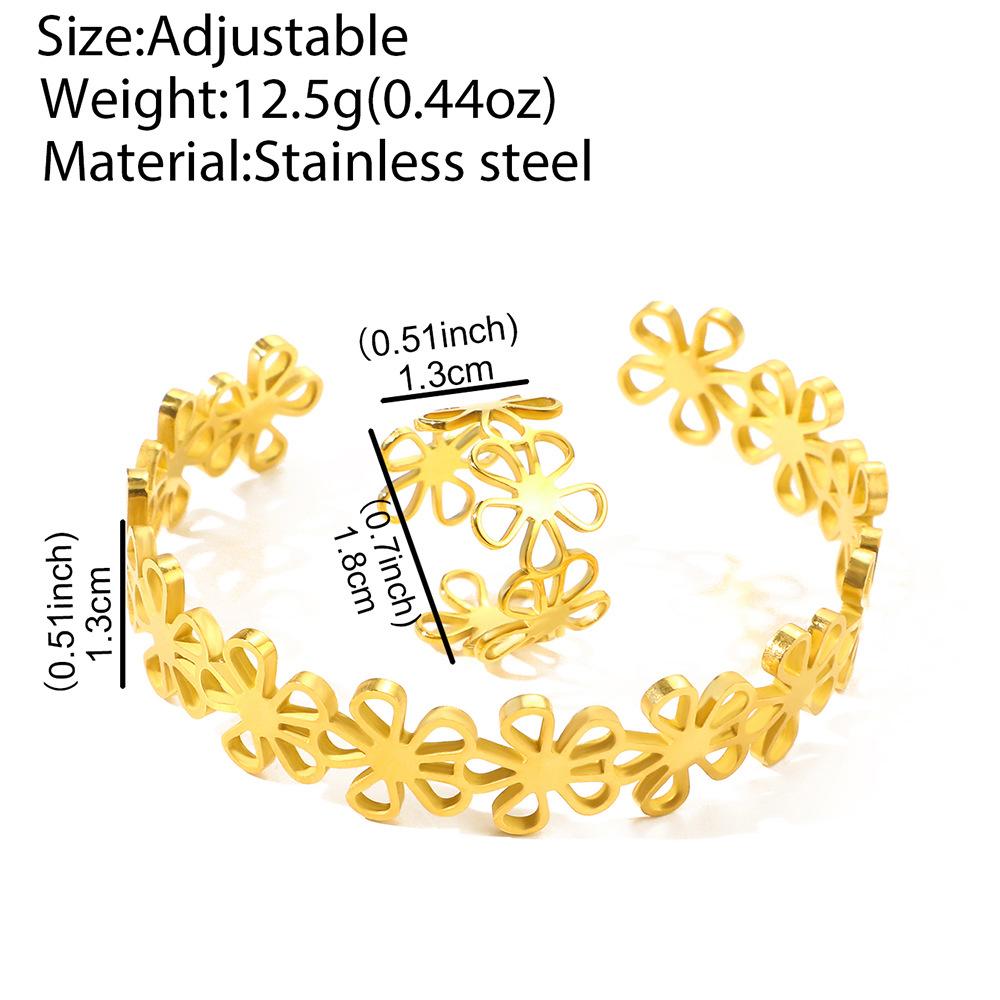 Stainless Steel Bracelet Rings Set Hollow Flowers Unusual Retro Bracelet Ring For Women Jewelry Non-fading High-quality Gift New