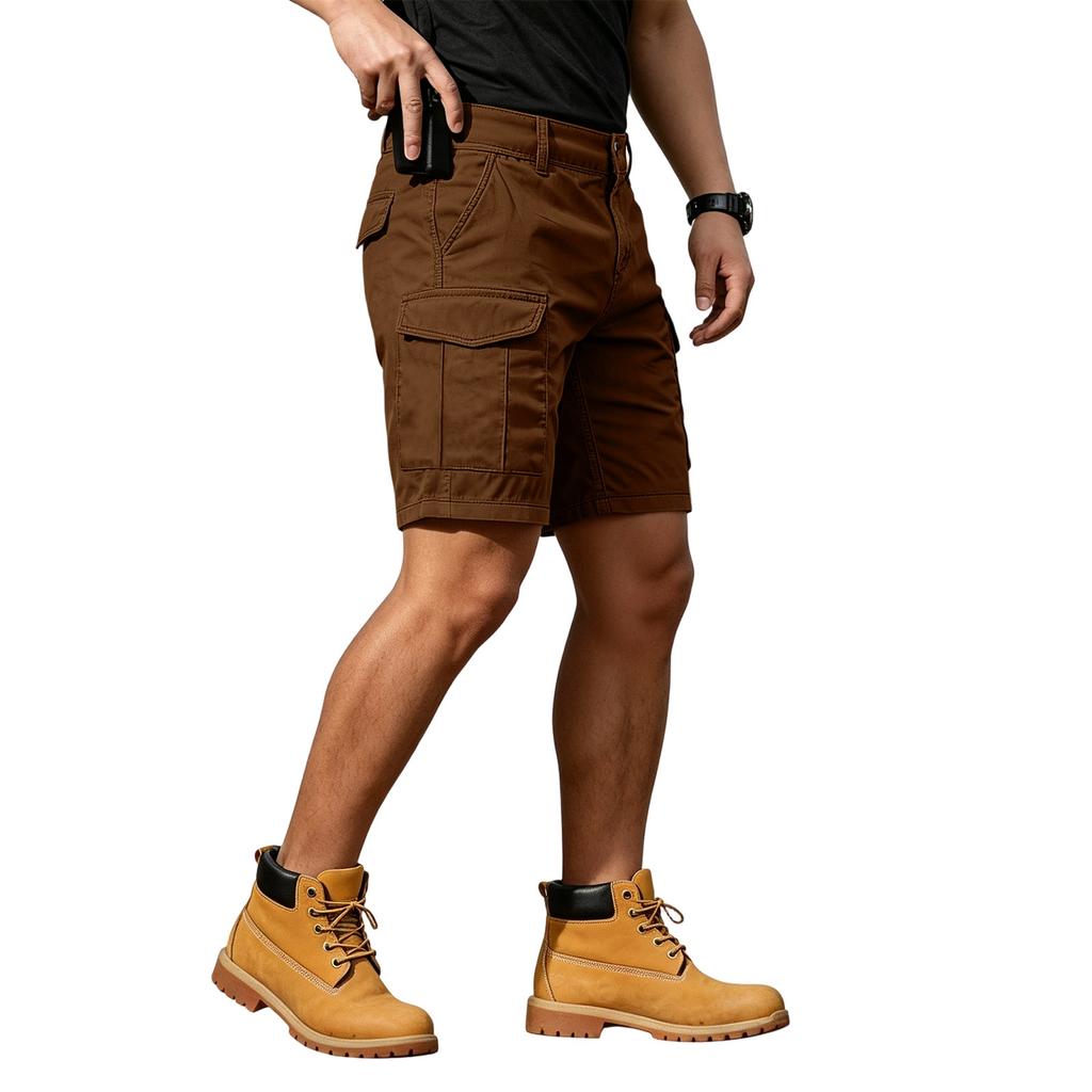 Men's Cargo Shorts with 6 Pockets, Elastic Waist and Button Closure, Color Casual Shorts for Summer Everyday Wear