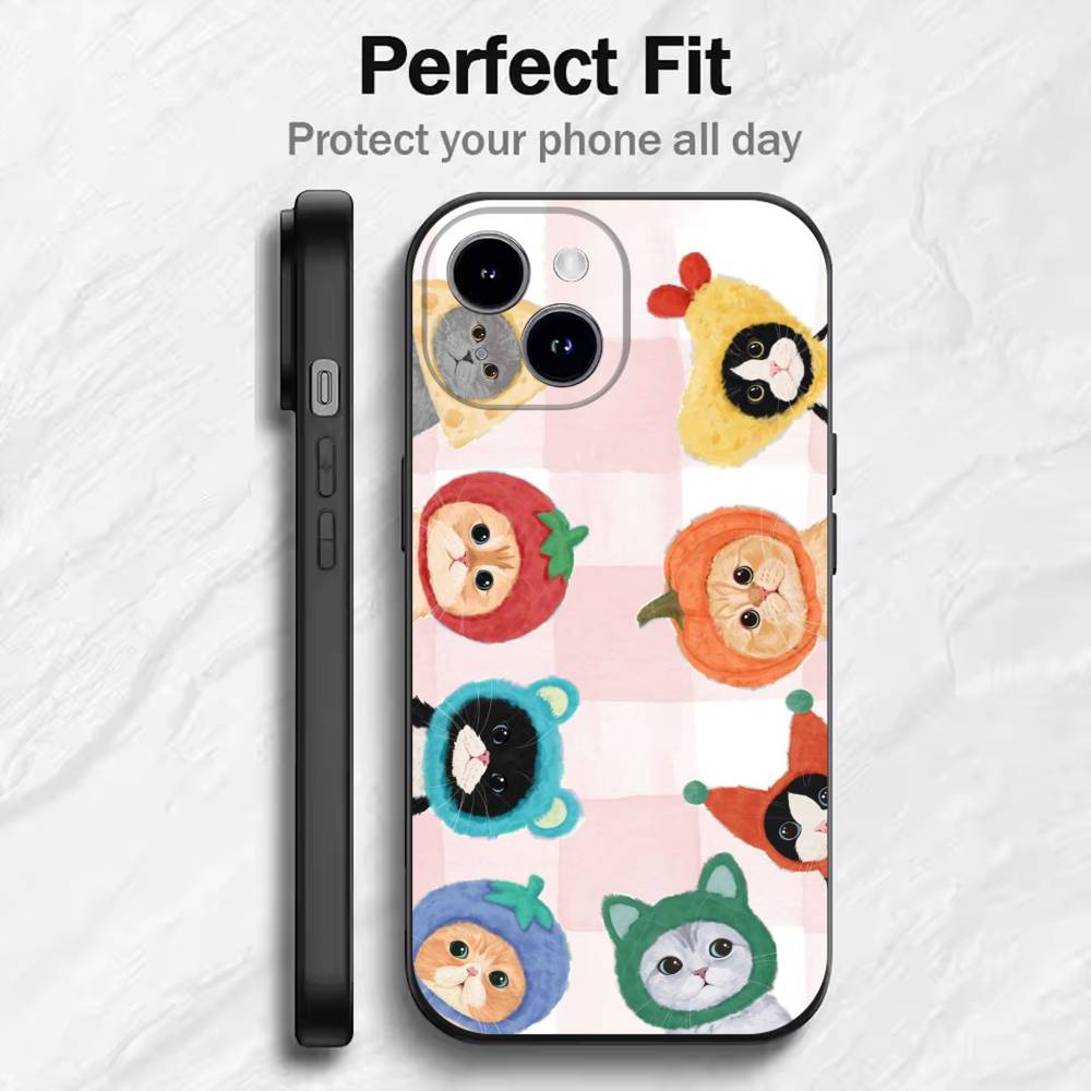 Colorful Cat Design Phone Case For 17 16 15 14 13 12 11 Mini XS XR X 6S 6 Pro Max Plus Black Soft Cover