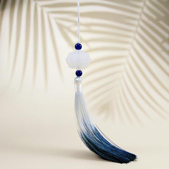 Tassel Pendant with Lanyard Gradient No Shedding Fade-resistant Anti-Lost DIY Double-sided Lotus Han Chinese Clothing Tassel Ear for Fan