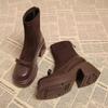 Short Boots Women's Autumn and Winter Thick Heels, New Autumn and Winter High Heels Thick-soled Martin Boots Elastic Thin Boots Tall