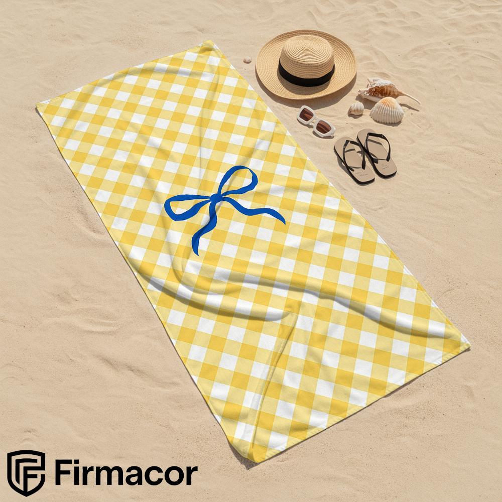 Yellow Plaid Blue Bow Soft Portable Travel Towel Unisex Ultra Lightweight Microfiber Oversized Sand Free Quick Dry Beach Towel